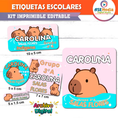 Capybara Etiquetas Escolares Editables