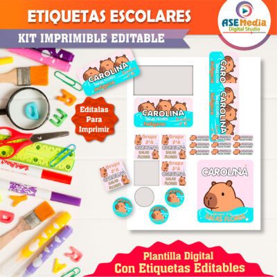 Capybara Kawai Etiquetas Escolares Editables
