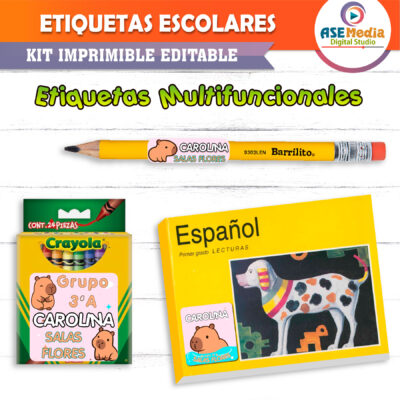 Capybara Kawai Etiquetas Escolares Editables