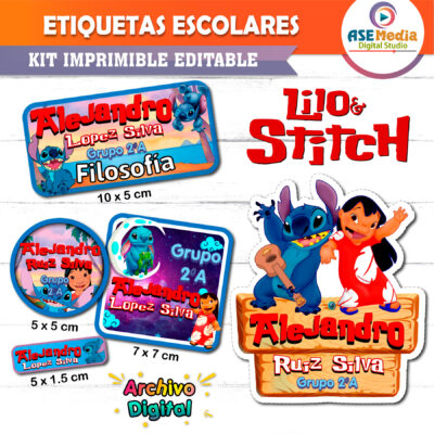 Lilo y Stitch Etiquetas Escolares Editables
