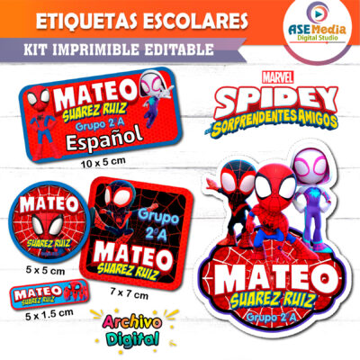 Spidey y sus Sorprendentes Amigos Etiquetas Escolares Editables