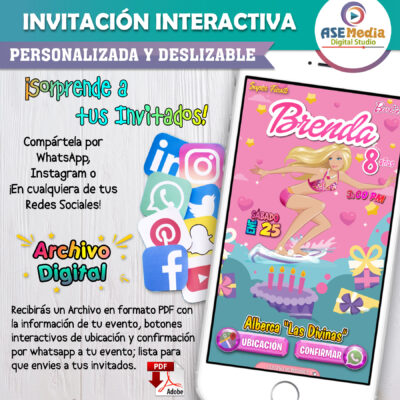 Barbie Albercada – Invitación Interactiva de Cumpleaños para WhatsApp
