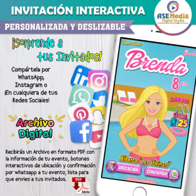 Barbie Albercada – Invitación Interactiva de Cumpleaños para WhatsApp