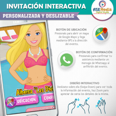 Barbie Albercada – Invitación Interactiva de Cumpleaños para WhatsApp