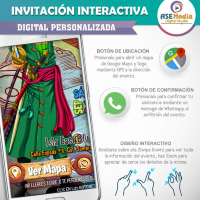 One Piece, Roronoa Zoro – Invitación Interactiva de Cumpleaños para WhatsApp
