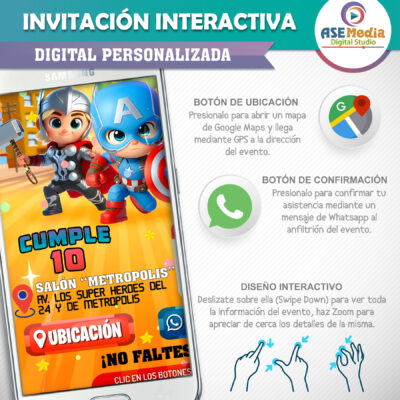 Super Heroes – Invitación Interactiva de Cumpleaños para WhatsApp