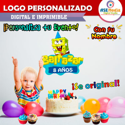 Bob Esponja con Gorrito Logo Personalizado con Nombre