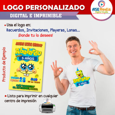 Bob Esponja con Gorrito Logo Personalizado con Nombre