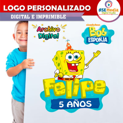 Bob Esponja Festejando Logo Personalizado con Nombre