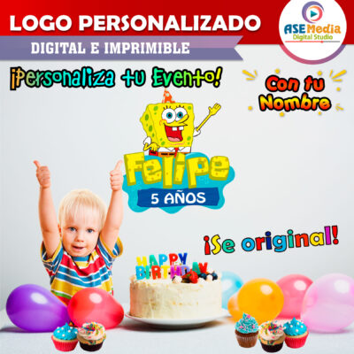Bob Esponja Festejando Logo Personalizado con Nombre
