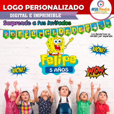 Bob Esponja Festejando Logo Personalizado con Nombre