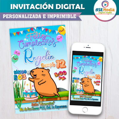 Capybara para Niño – Invitación Digital de Cumpleaños