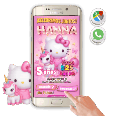 Hello Kittty con Unicornio – Invitación Interactiva de Cumpleaños para WhatsApp