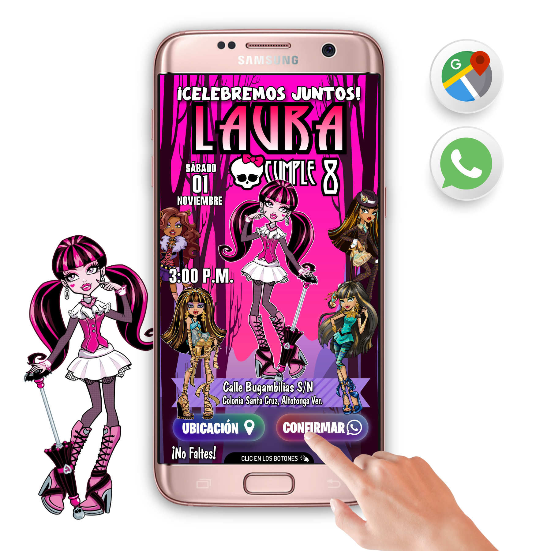 Draculaura, Monster High – Invitación Interactiva de Cumpleaños para WhatsApp