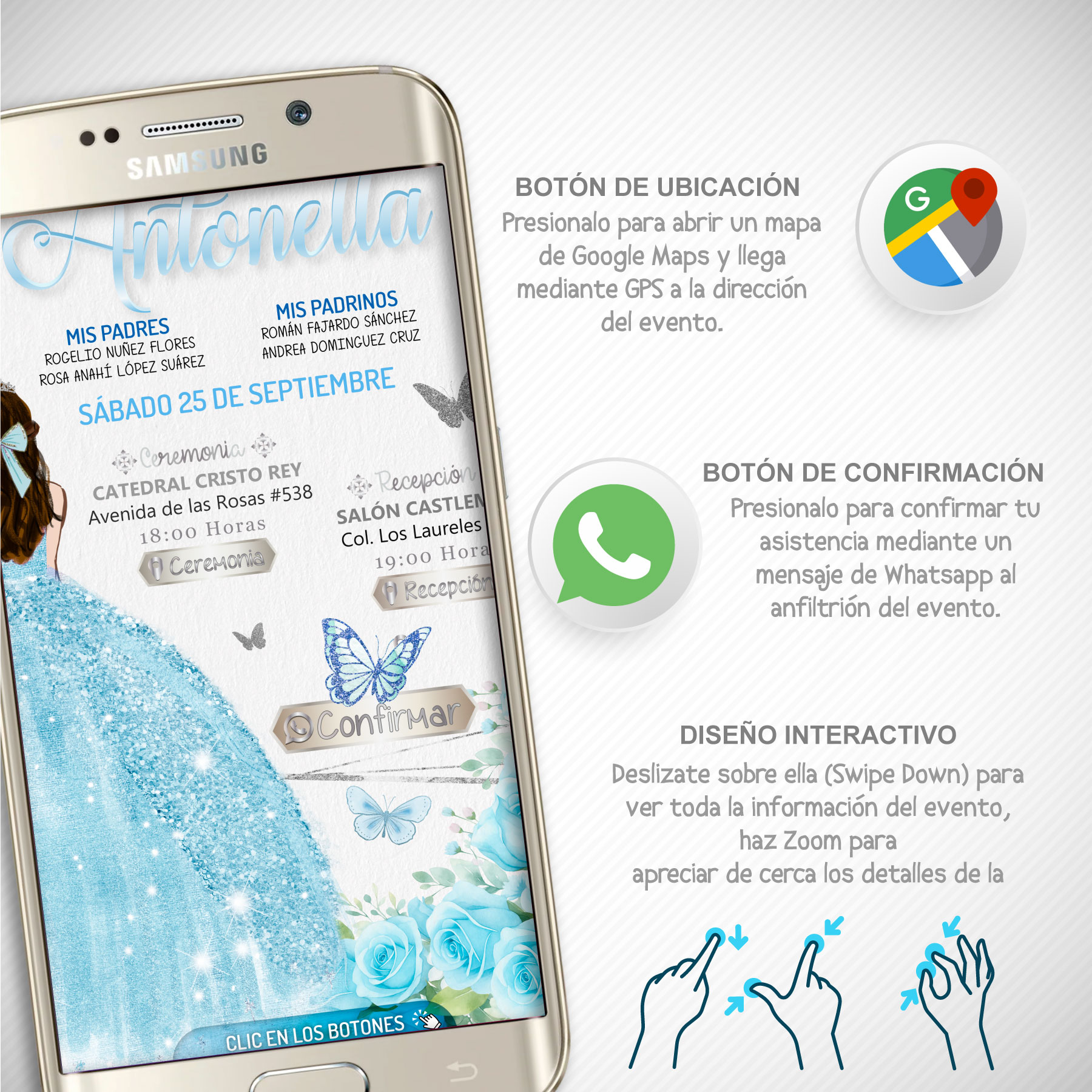 Mis XV Años, Floral en Amarillo – Invitación Interactiva de Cumpleaños para WhatsApp