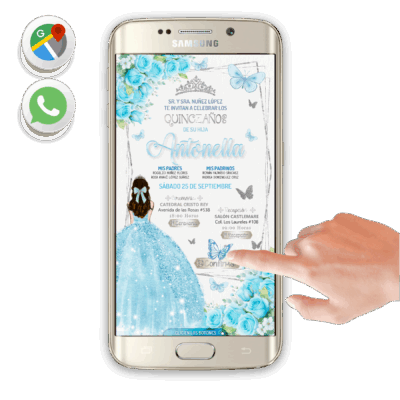 Mis XV Años, Floral Azul Cielo – Invitación Interactiva de Cumpleaños para WhatsApp