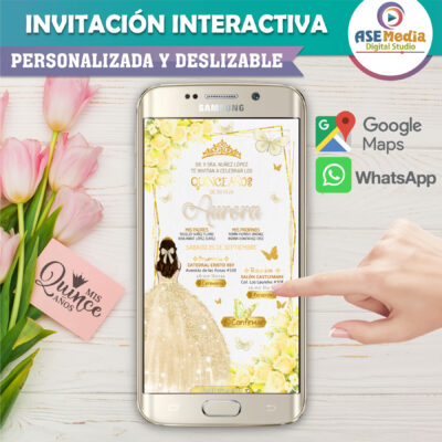 Mis XV Años, Floral Romana – Invitación Interactiva de Cumpleaños para WhatsApp