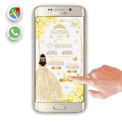 Mis XV Años, Floral en Amarillo – Invitación Interactiva de Cumpleaños para WhatsApp