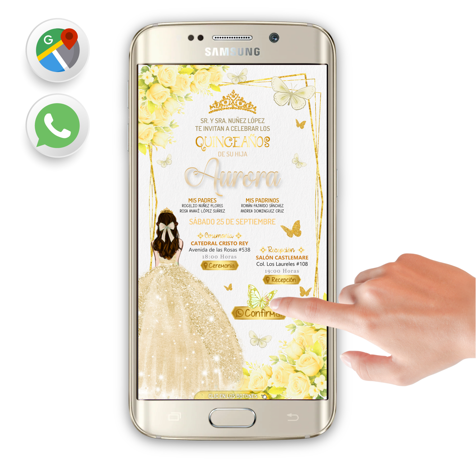Mis XV Años, Floral en Amarillo – Invitación Interactiva de Cumpleaños para WhatsApp