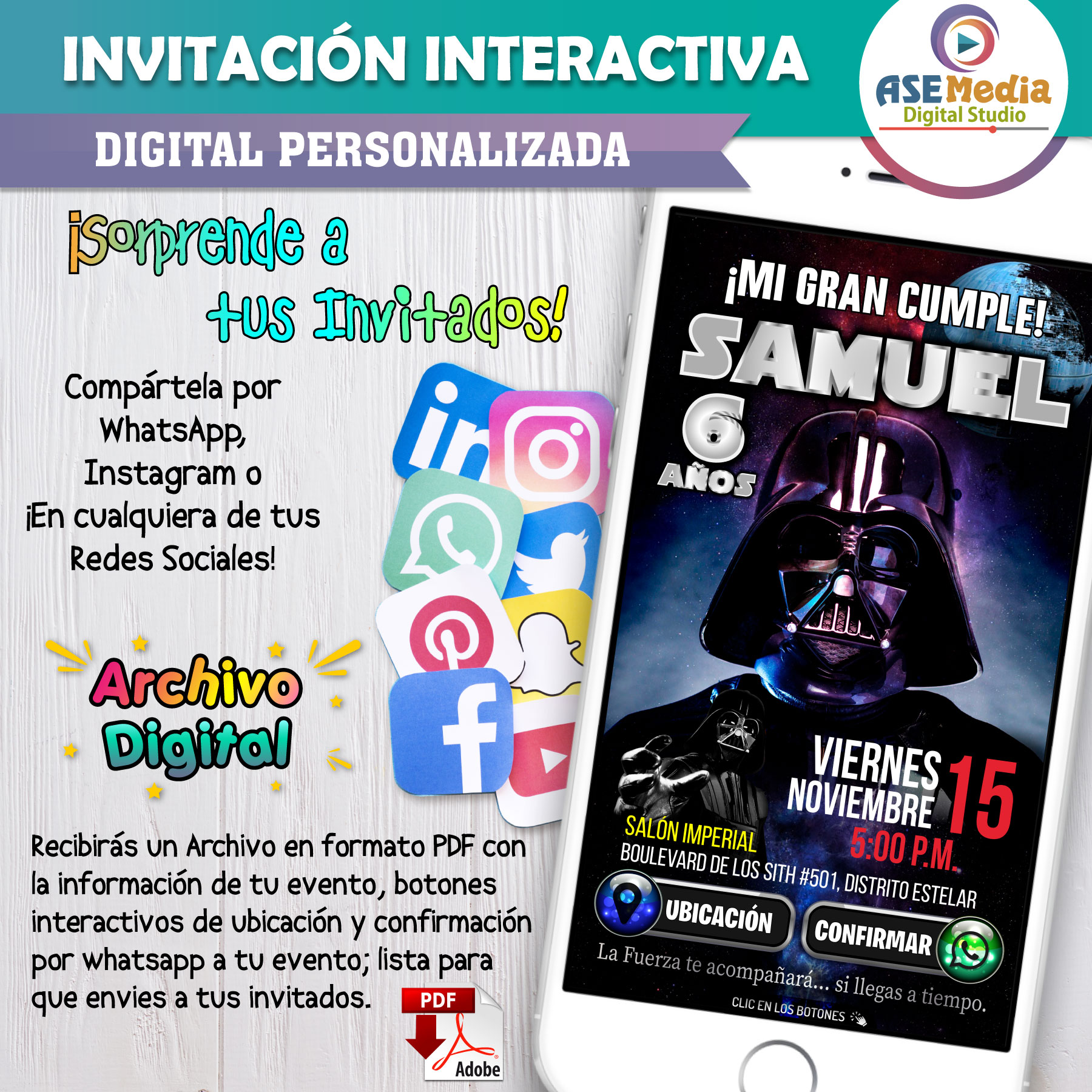 Star Wars, Arturito R2-D2 – Invitación Interactiva de Cumpleaños para WhatsApp