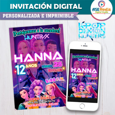 Huntrix, KPOP Demon Hunters – Invitación Digital de Cumpleaños
