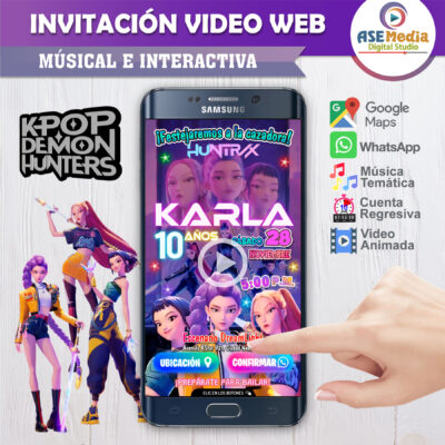 Huntrix, KPOP Demon Hunters – Invitación Web Musical de Cumpleaños