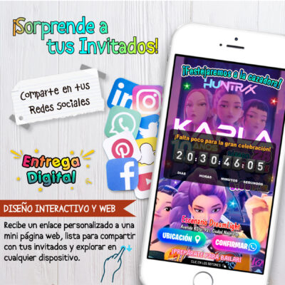 Huntrix, KPOP Demon Hunters – Invitación Web Musical de Cumpleaños