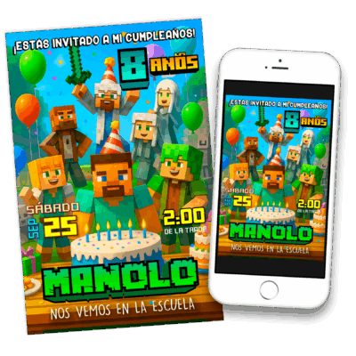 Cumpleaños Minecraft – Invitación Digital de Cumpleaños