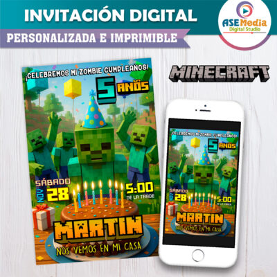 Zombie Minecraft – Invitación Digital de Cumpleaños