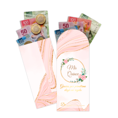 Quince Años Rosa Dorado – Sobre Personalizado para Dinero