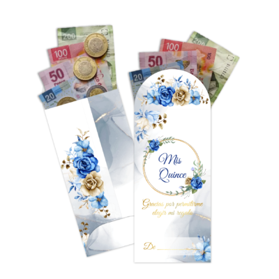Quince Años Floral Acuarela Azul y Café – Sobre Personalizado para Dinero