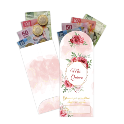 Quince Años Floral Acuarela Roja – Sobre Personalizado para Dinero