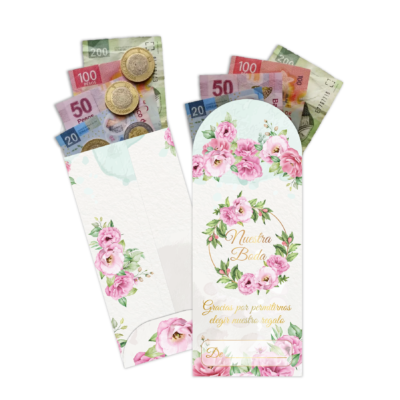 Boda Floral Rosa Pastel – Sobre Personalizado para Dinero