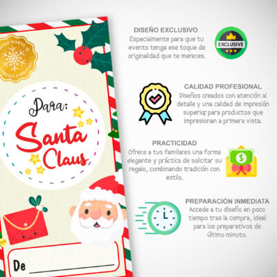 Carta Navideña a Santa Claus para Niña – Carta y Sobre Imprimible