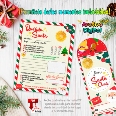 Carta Navideña a Santa Claus para Niña – Carta y Sobre Imprimible