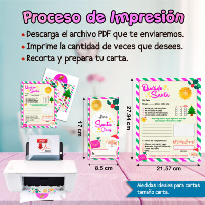 Carta Navideña a Santa Claus para Niña – Carta y Sobre Imprimible