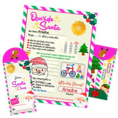 Carta Navideña a Santa Claus para Niña – Carta y Sobre Imprimible