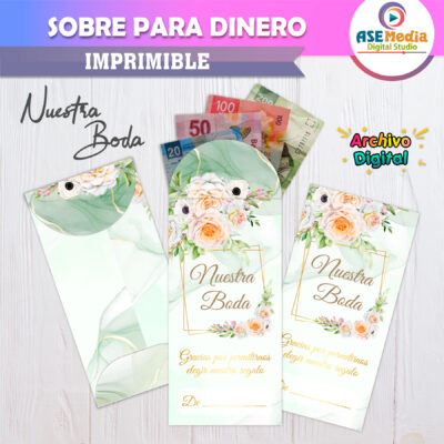 Boda Verde Lima – Sobre Imprimible para Dinero