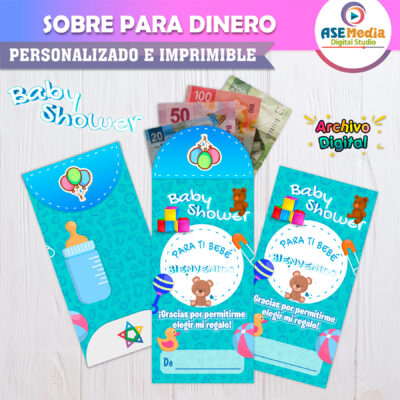 Baby Shower, Niño Azul – Sobre Personalizado para Dinero