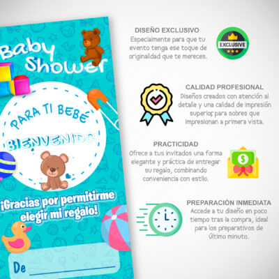 Baby Shower, Niño Azul – Sobre Personalizado para Dinero
