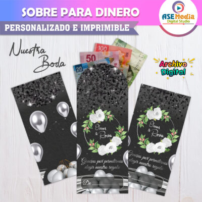 Boda Plateada en Blanco – Sobre Personalizado para Dinero