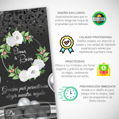 Boda Plateada en Blanco – Sobre Personalizado para Dinero