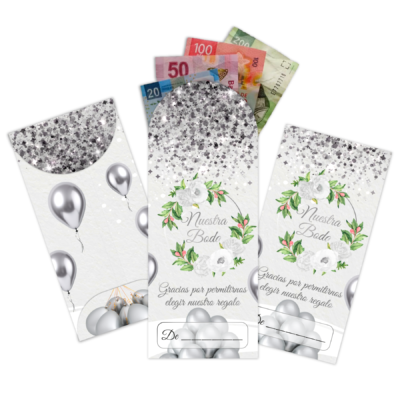Boda Plateada en Blanco – Sobre Personalizado para Dinero