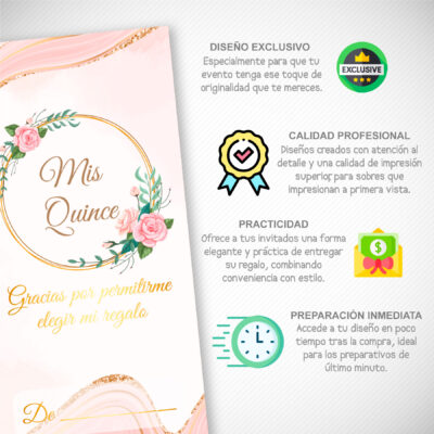 Quince Años Floral Acuarela Azul y Café – Sobre Personalizado para Dinero