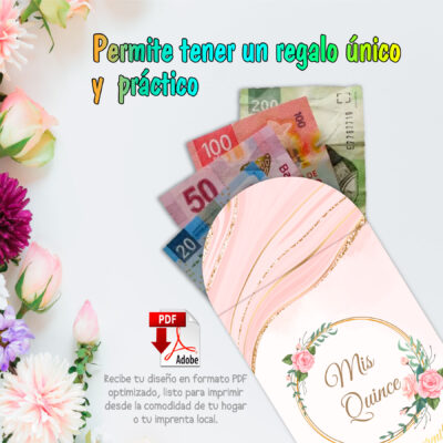 Quince Años Floral Acuarela Azul y Café – Sobre Personalizado para Dinero