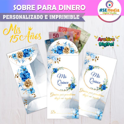 Quince Años Floral Acuarela Roja – Sobre Personalizado para Dinero