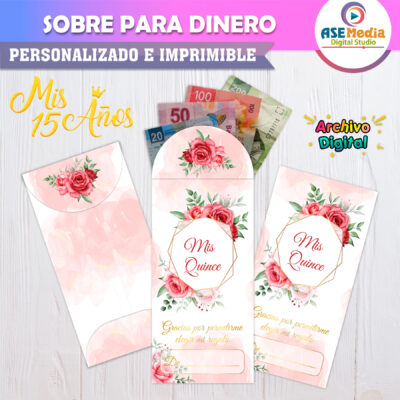 Quince Años Vino y Dorado – Sobre Personalizado para Dinero