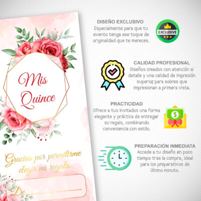 Quince Años Vino y Dorado – Sobre Personalizado para Dinero