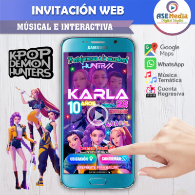 Huntrix, KPOP Demon Hunters – Invitación Web Musical de Cumpleaños