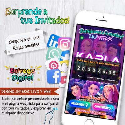 Huntrix, KPOP Demon Hunters – Invitación Web Musical de Cumpleaños